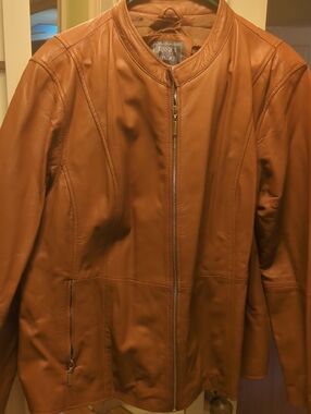 Jessica London Cognac Brown Leather Zip Jacket